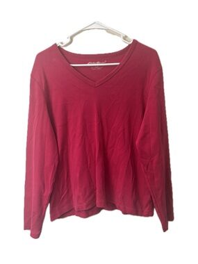 Eddie Bauer Pink V-Neck Long Sleeve Top XL 100% Cotton Casual Basic